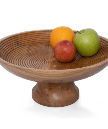 Folkulture wooden fruit bowl - Rustic decorative wooden pedestal fruit bowl for kitchen