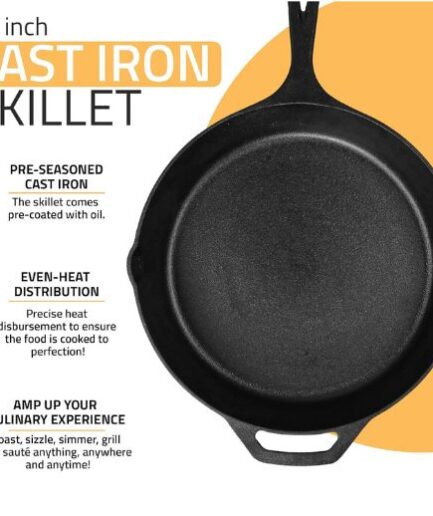 Utopia Kitchen cast iron frying Pan - 12-Inch Pre-Seasoned Cast Iron Saute Fry Pan