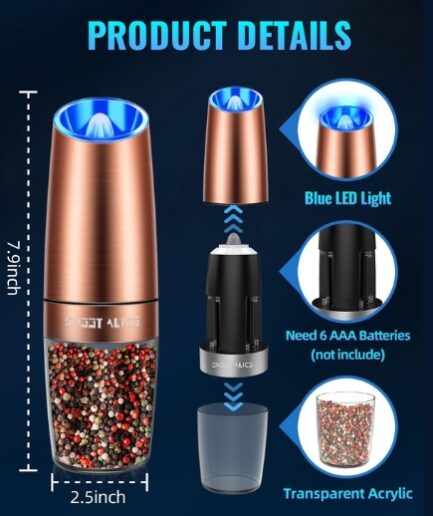 gravity electric pepper and salt grinder set