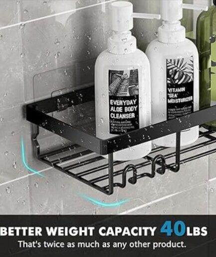 Moforoco Shower Caddy Shelf Organizer Rack Self-Adhesive Black Bathroom Shelves